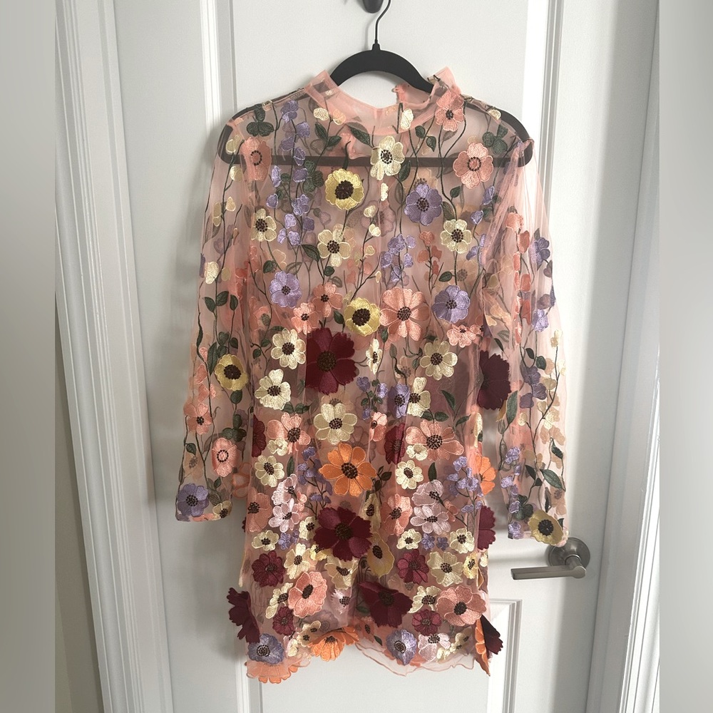 Finesse Floral Embroidered Long Sleeve Mini Dress - Multi - Picture 2 of 2